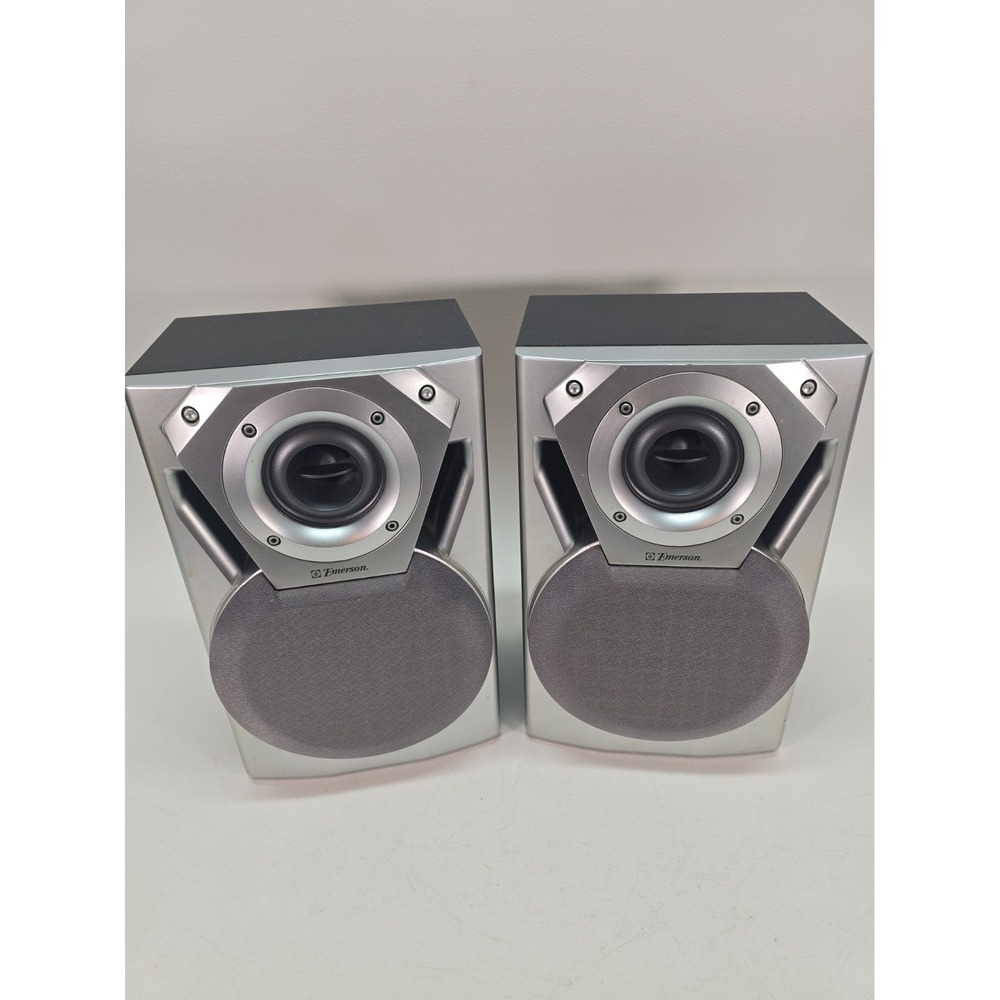 Emerson Speakers 8 Ohm Model 60-1409 Silver Black Vintage Audio Pair